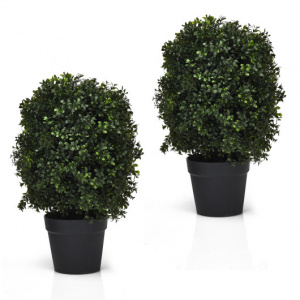 2 Pieces Artificial Topiary Trees with Pot, 24 Inch Tall