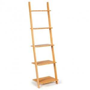 5-Tier Modern Bamboo Wall-Leaning Display Ladder Bookshelf