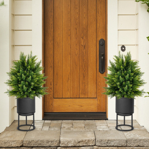 2-Pack Artificial Cedar Topiary Ball Trees in Cement Pots - Additional Image