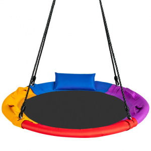 Multicolor Round 40 Inch Saucer Tree Swing With Pillow And Handle For Outdoor