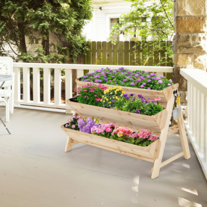 3 Tier Wooden Vertical Raised Garden Bed with Storage Shelf