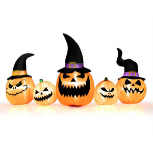 Pumpkin Family Wearing Witch Hats 8 Feet Tall Combo Of 5 Inflatable Pumpkins Halloween Decoration