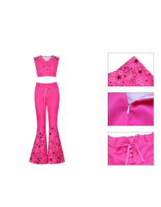 Trending Barbie Movie Dress Set Including Pink Sleeveless Top and Ruffled High Waist Pants