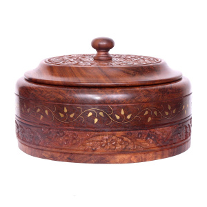 Handcrafted Wooden hot pot/ Decorative wooden casserole chapati box