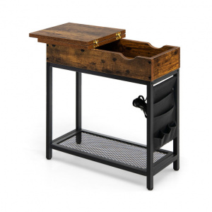 Brown End table with charging station / Versatile industrial side table