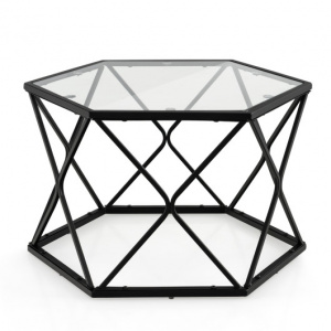 Rustic geometric coffee table / Sturdy geometric glass coffee table