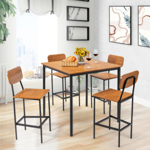 5 Piece Dining Table Set with Counter Height Table and 4 Bar Stools