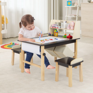Kids art table with chair with multiple storage / kids craft table with paper roll