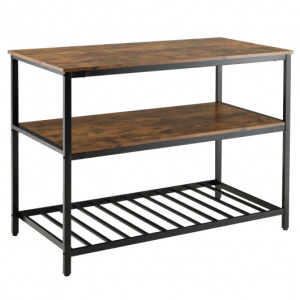 Kitchen Islands and Carts with 3 Shelves and Bottom Wine Rack