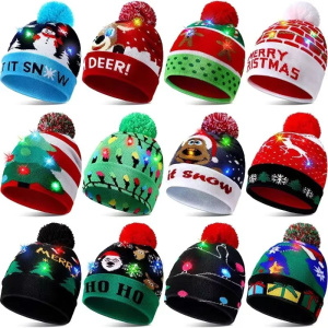 Christmas Hat Knitted Cap With LED Light For Winter Warmth Party Decor Or Christmas Gift