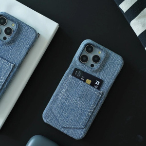 Ins Stylish Retro Denim Fabric Insert Card Pocket Shockproof Protective Cover Case for iPhone 16/iPhone 16 Pro/iPhone 16 Pro Max