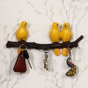 3 Yellow Birds Sitting on Tree Branch Decorative Key Holder