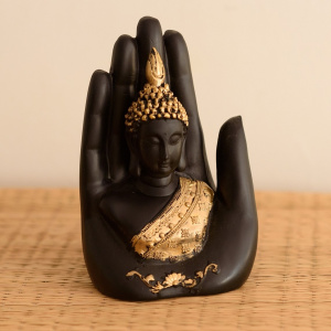 Golden Handcrafted Palm Buddha Decorative Showpiece