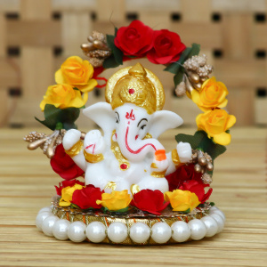 Lord Ganesha Idol on Decorative Handcrafted Plate for Home and Car