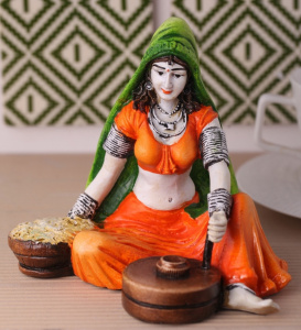 Rajasthani Lady using Flour Machine Handcrafted Decorative Polyresin Showpiece