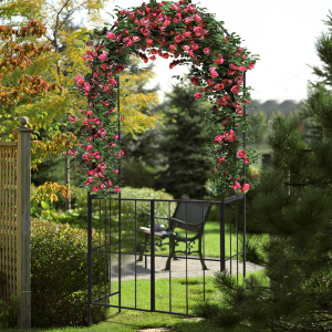 Garden Arch Arbor Trellis with Gate Patio Plant Stand Archway - Additional Image
