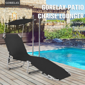 Foldable Outdoor Recliner, Pool, Beach Recliner With Sun Shade