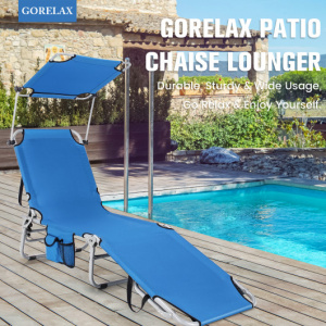 Outdoor Beach Patio Pool Recliner with Sun Shade