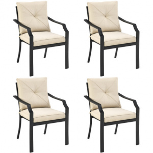 4 Pieces Outdoor Dining Set with Removable Cushions and Rustproof Steel Frame