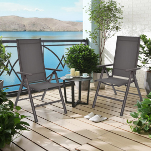 2 Pieces Patio Folding Dining Chairs Aluminium Adjustable Back-Gray