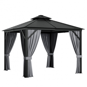 10 x 10 Feet Double-Top Hardtop Gazebo with Galvanized Steel Roof-Brown
