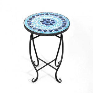 Multipurpose Mosaic Round Side Table with Ceramic Tile Tabletop 