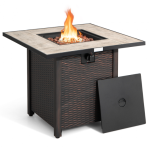 30 Inch Square Propane Gas Fire Pit Table Ceramic Tabletop