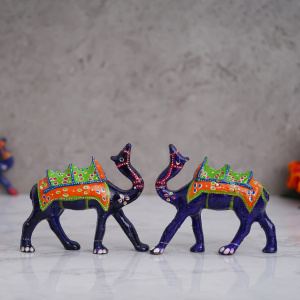Papier Mache Handcrafted Set of 3 Multicolor Camel Statues Animal Figurines Decorative Showpieces