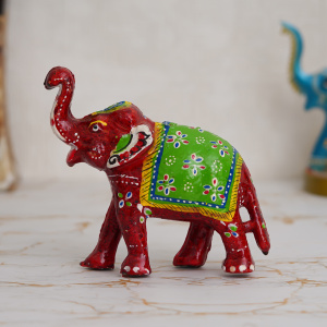 Multicolor Elephant Statue Animal Figurine Decorative Showpiece-Red