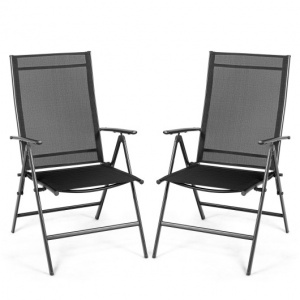 Set of 2 Adjustable Portable Patio Folding Dining Chair Recliners-Black