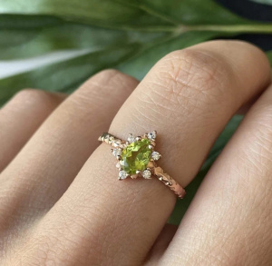 Teardrop Peridot Promise Ring, Women's Engagement Ring, Art Deco Twig Bridal Ring, August Birthstone Gift Ring, Anniversary Ring For Wife