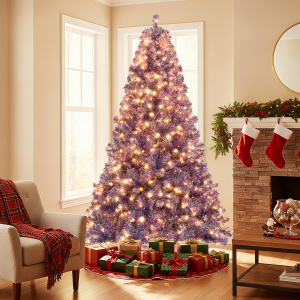 Pre-Lit Tinsel Christmas Tree - Artificial Xmas Tree with Lush Branch Tips and Warm White LED Lights