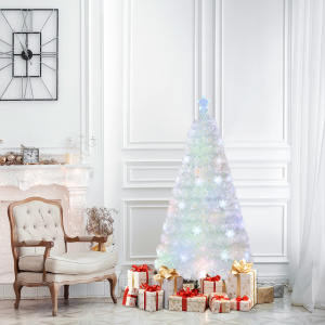 Pre-Lit White Artificial Christmas Tree with Iridescent Leaves