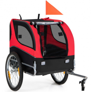 Dog Bike Trailer Foldable Pet Cart with 3 Entrances for Travel-Red