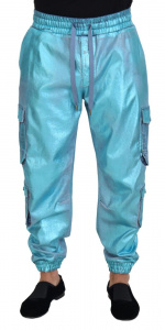 Metallic Blue Men Cargo Jogger Pants