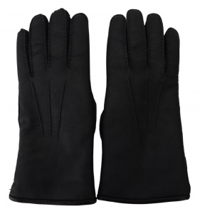 Black Lambskin Leather Hands Mitten Mens Gloves