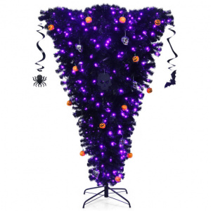 Upside Down Christmas Tree 6 Feet in Black Color with Purple LED Lights