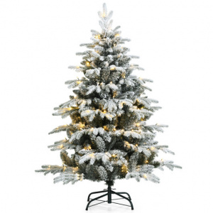4.5 Feet Pre-Lit Snow Flocked Hinged Artificial Christmas Tree with 120 LED Lights