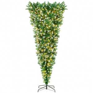 7.5 Feet Snowy Upside Down Christmas Tree, 1100 Tips Pre-Lit Christmas Tree