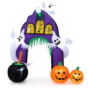 Halloween Inflatable Archway with Spider Ghosts and Pumkins LED Lights 9 Feet Tall Castle Archway
