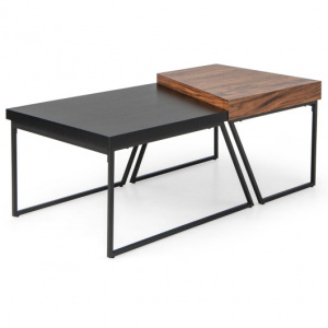 Coffee Table Set of 2 with Powder Coated Metal Legs-Black