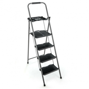 4 Step Folding Ladder with Built-in Tool Tray and Anti-Slip Footpads