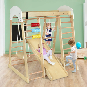 Indoor Playground Climbing Gym Wooden 8-in-1 Climber Playset for Children - Additional Image