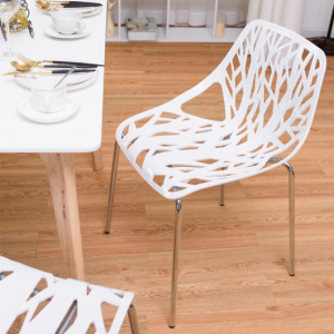 Armless Modern White Plastic Dining Chairs Set of 6