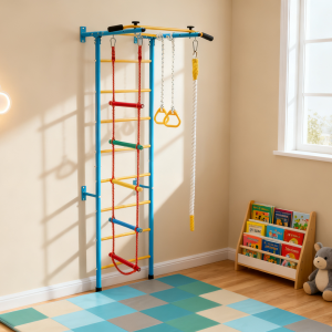 5-in-1 Swedish Ladder with Baby Play Mat - Durable Carbon Steel, Wall-Mounted, Safe for Kids