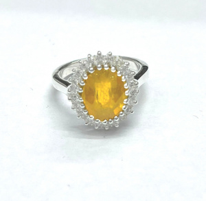 Elegant Sterling Silver Oval Cut Yellow Sapphire Ring: Perfect Engagement or Promise Ring for Her