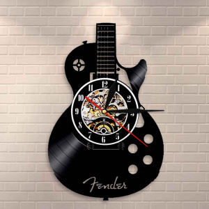 Vintage Vinyl Record Acoustic Guitar LED Wall Clock Perfect for Music Lovers