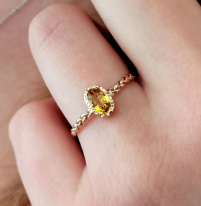 Elegant Sterling Silver Oval Yellow Sapphire Ring: Perfect for Her Engagement or Promise