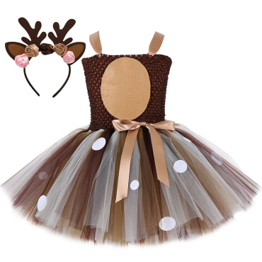 Deer Costumes for Girls Christmas Dress for Kids Costumes Reindeer Tulle Tutu Dress Birthday Princess Clothes Brown