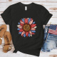 Independence Day Sunflower Print T-shirts For Women Short Sleeve Loose Hip-hop Streetwear 100% Cotton